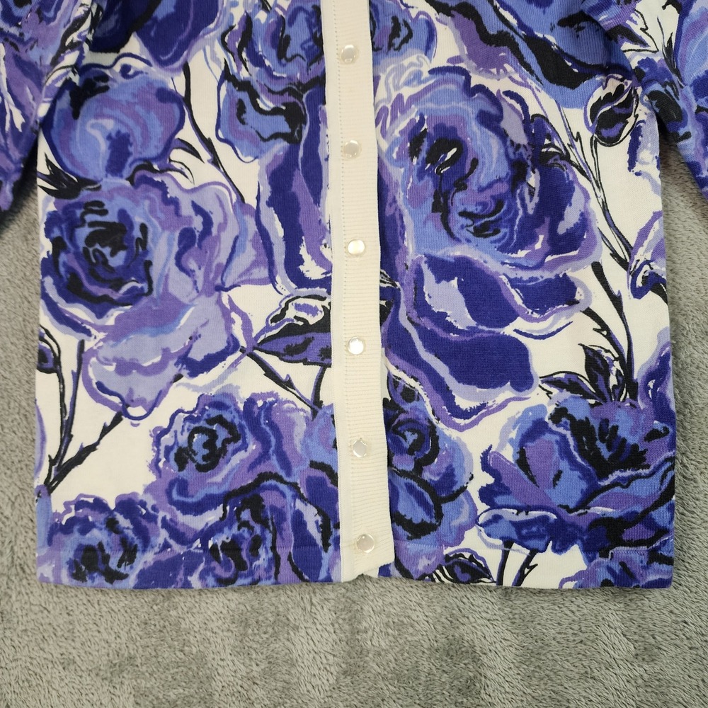 Bob Mackie Wearable Art Sweater Womens XS Purple Blue Floral Rose Cardigan - Picture 7 of 12